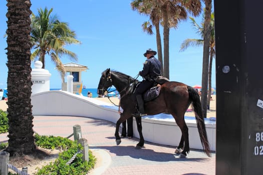 FORT LAUDERDALE, FLORIDA - APRIL 8, 2013: The Mounted Police Unit has been around locally since 1983, is very effective in crowd control, keeping the peace and may be seen more during spring break.
