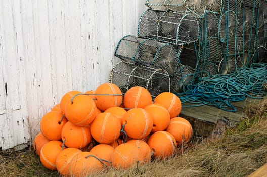 Lobster pots and floats waiting for next year's fishing