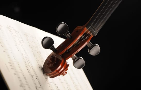 Elegant shot of a violin on a music sheet