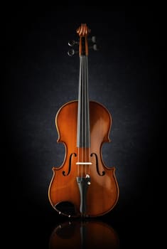 front view shot of a violin on black background