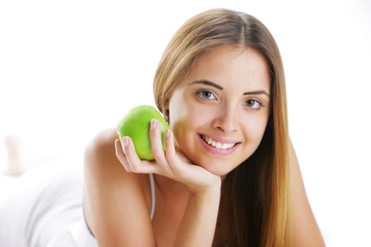 Smiling Young Woman Holding Apple