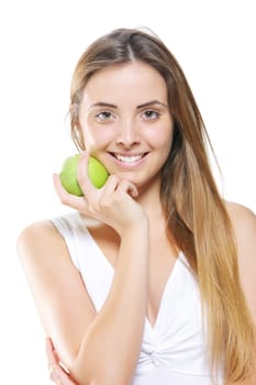 Smiling Young Woman Holding Apple