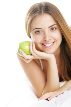 Smiling Young Woman Holding Green Apple