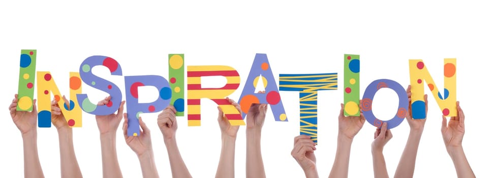 Many Hands Holding the Colorful Word Inspiration, Isolated