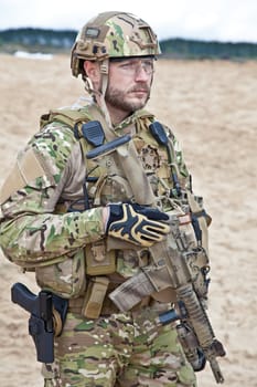 US soldier in the desert during the military operation