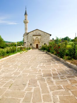 Minaret and the building of the mosque. Crimea, Ukraine