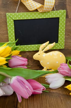 Small table with text space and colorful decoration for Easter