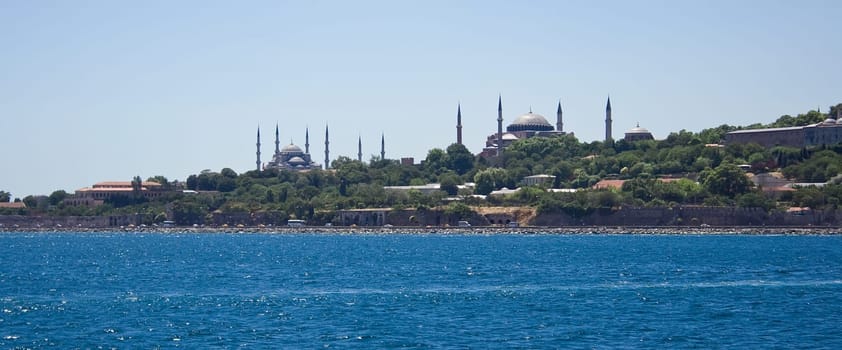 Panoramic view of Istanbul Sultanahmet district with famous Mosques