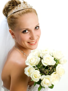 Beautiful bride portrait with flowers in her hand