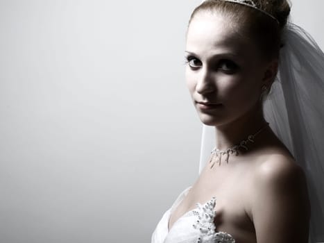 Beautiful bride portrait in the white background