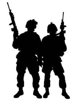 Silhouette of two US marines with rifles