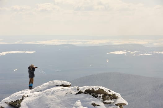 Der Photograph und Brockenpanorama im Harz,Deutschland.