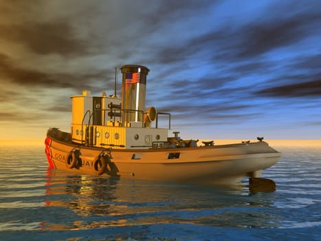 Computer-generated 3D illustration with an American coast guard ship