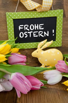 Small table with text space and colorful decoration for Easter
