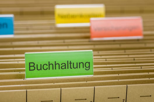 Hanging folders with the label Accounting