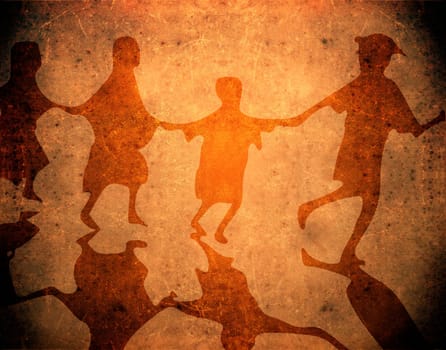 four kids playng on a gruge background