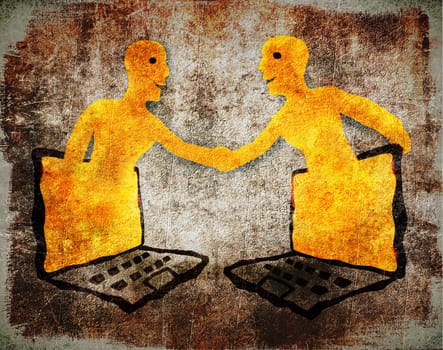 two person two people know each other through pc