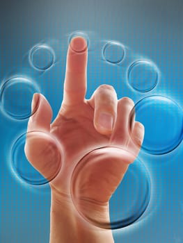 hand working with touch screen interface