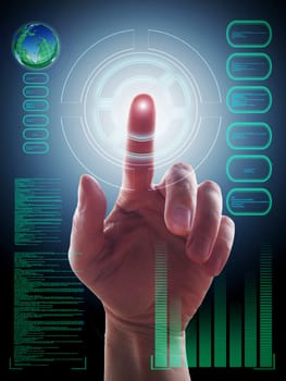 hand working with touch screen interface