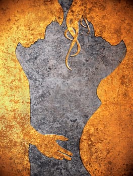 man touching pregnant belly orange on grey illustration