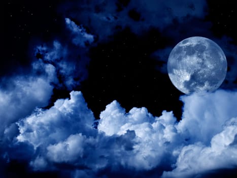 full moon with clouds and stars