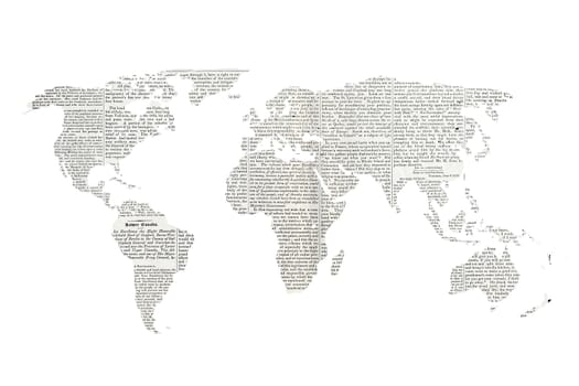 newspaper world map isolated on white