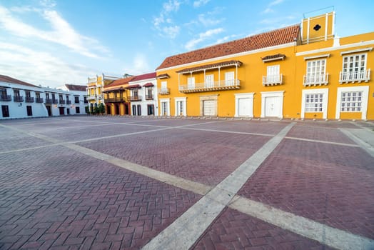 View of the historic Plaza de la Aduana in the colonial center of Cartagena, Colombia