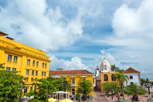 Historic colonial plaza in Cartagena, Colombia