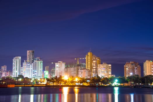 Nighttime view of the modern part of Cartagena, Colombia