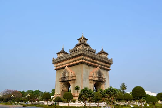 Patuxai arch monument, Laotian arc de triomphe Vientiane, the Capital of Laos.