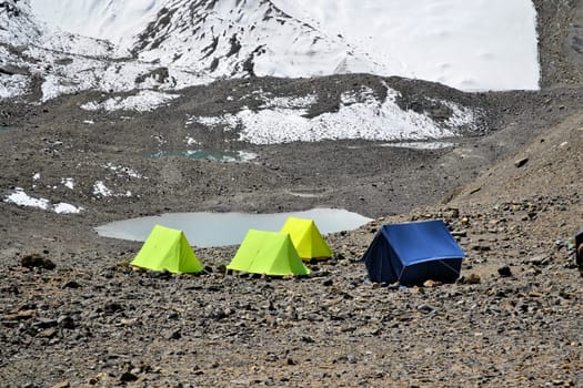 Tents in the Annapurna mountains in Nepal, basecamp