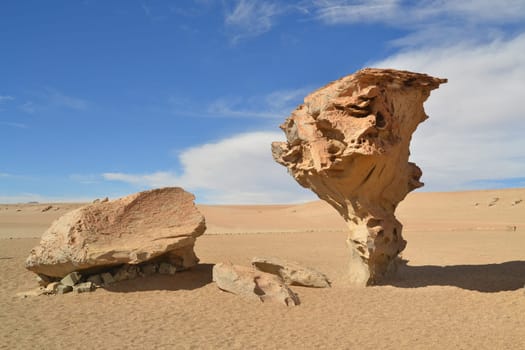 Stone tree rock formation -in the Bolivian desert - Arbol de piedra, Bolivia