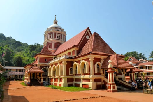 Shri Shantadurga,famous hindu Temple in Ponda, Goa, India with a mix of Indian and Portuguese architecture