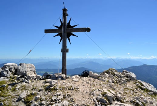 Panoramic view of beautiful landscape from the mountain peak near Bad Tölz, Germany