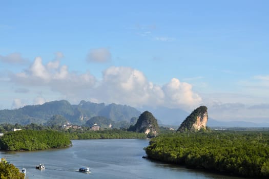 Krabi landmark (Kanaab Nam Cliff), Krabi Town, Thailand.
