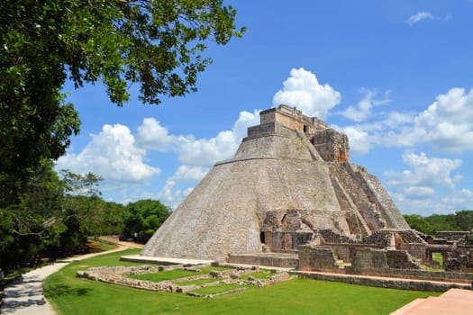 Anicent mayan pyramid of the Magician, Adivino in Uxmal, Yucatan, Mexico