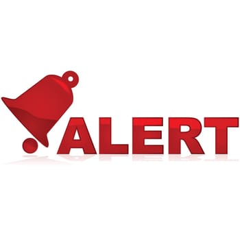 Glossy red icon showing a bell and the word alert beside it