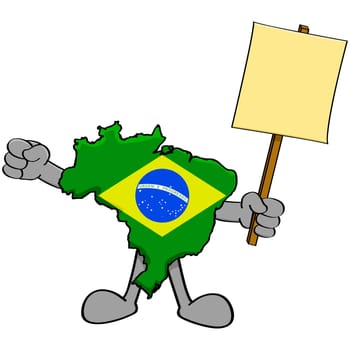 Concept illustration showing a map of Brazil holding a protest sign