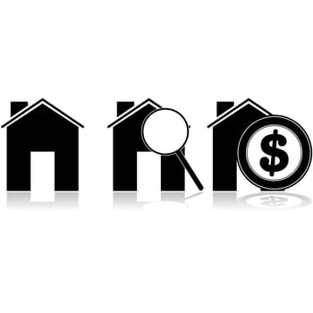 Illustration showing the process of searching and buying a house
