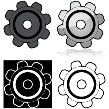 Illustration showing gear in different graphic styles