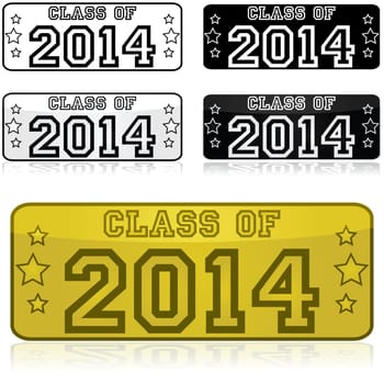 Stickers shaped like license plates with the words "Class of 2014"""