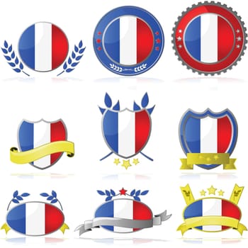 Collection of glossy badges with the flag of France