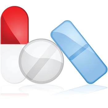 Glossy illustration showing different types of medicine pills