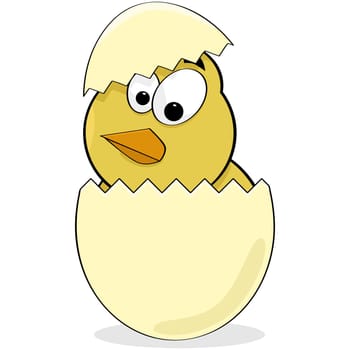Cartoon illustration showing a chick coming out of an egg