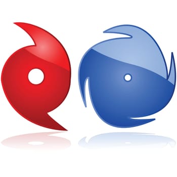 Set of two weather icons representing hurricanes or typhoons