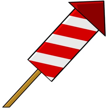 Cartoon illustration showing a big red and white firework rocket