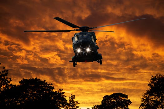 Helicopter at sunset