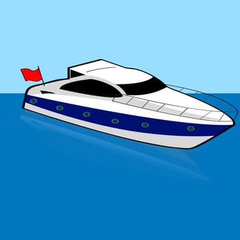 Cartoon illustration of a speed boat anchored on a calm spot