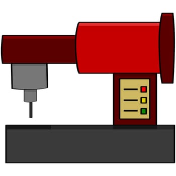 Cartoon illustration showing a red sewing machine
