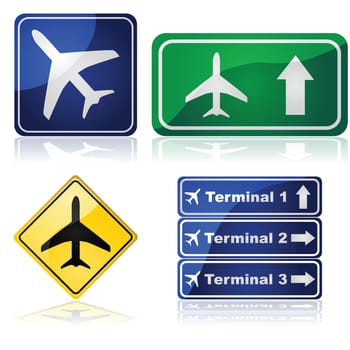 Illustration set showing different traffic signs for airports